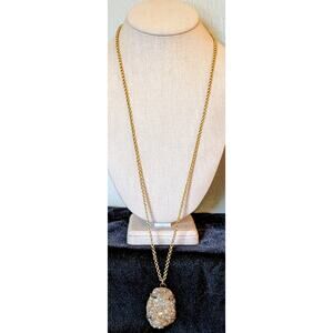Yochi NY Gold Ton 31" Double Rolo Druzy Pendant Necklace